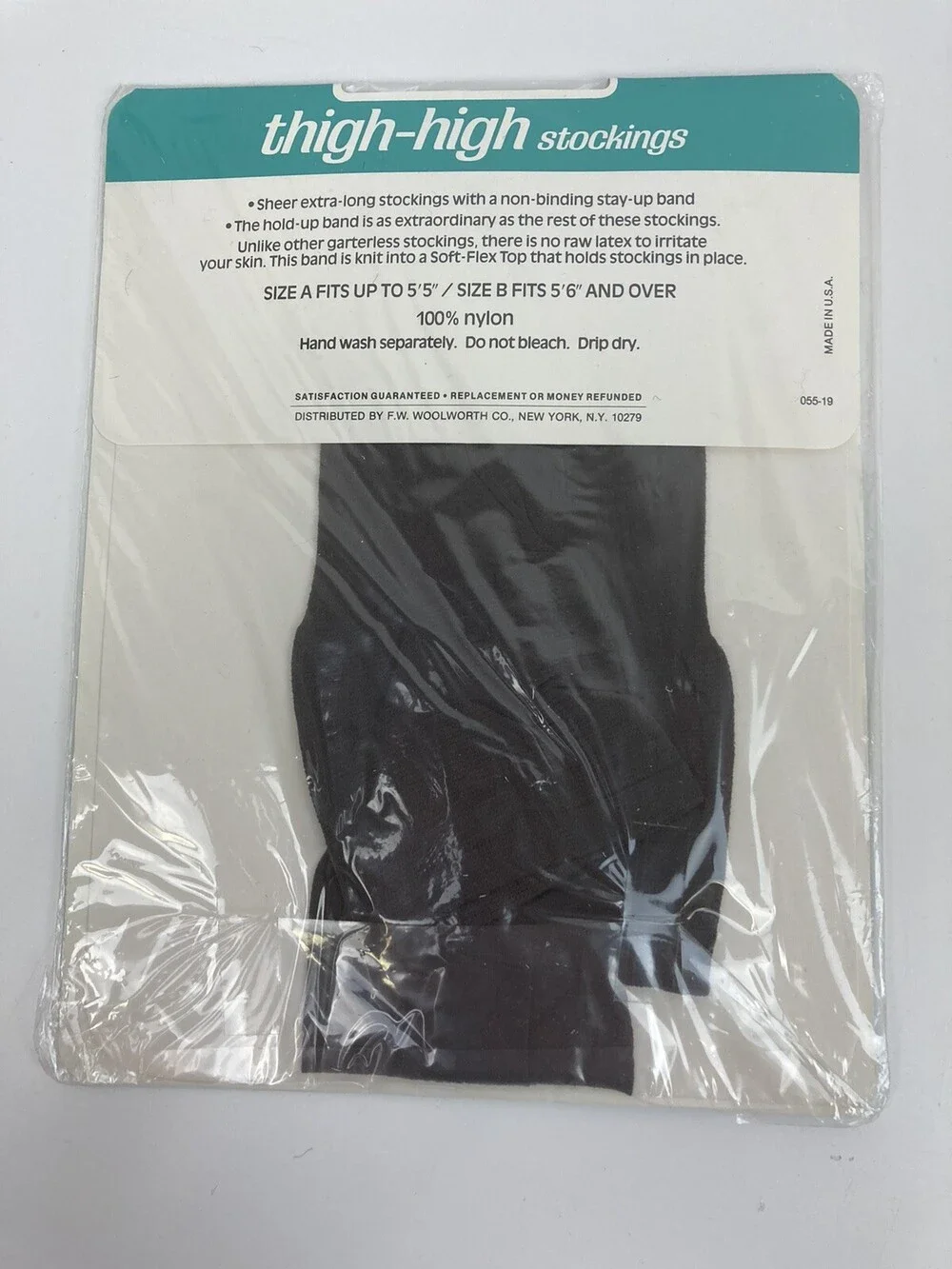 NOS VTG Woolworth Primrose Thigh High Off Black Pantyhose Stockings Sz B